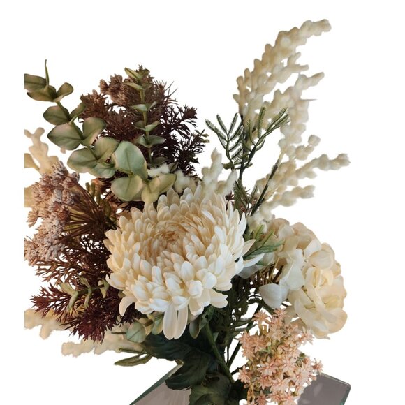 Artificial Floral Arrangement Beige Hydrangea & Cream Mum Bouquet Hand Tied - Picture 1 of 15